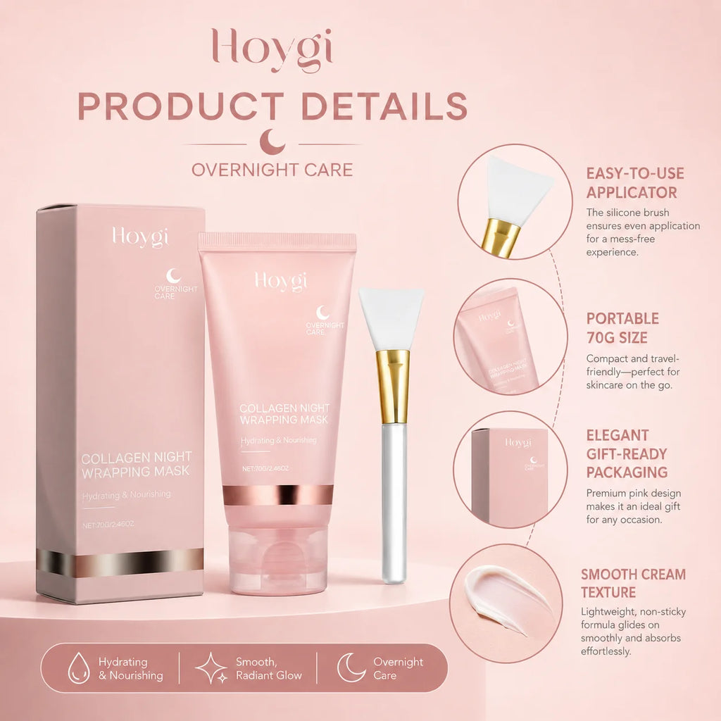 Collagen Night Wrapping Mask Overnight Sleeping Facial Mask Deep Moisturizing Firming Skin Repair Face Care Mask With Brush