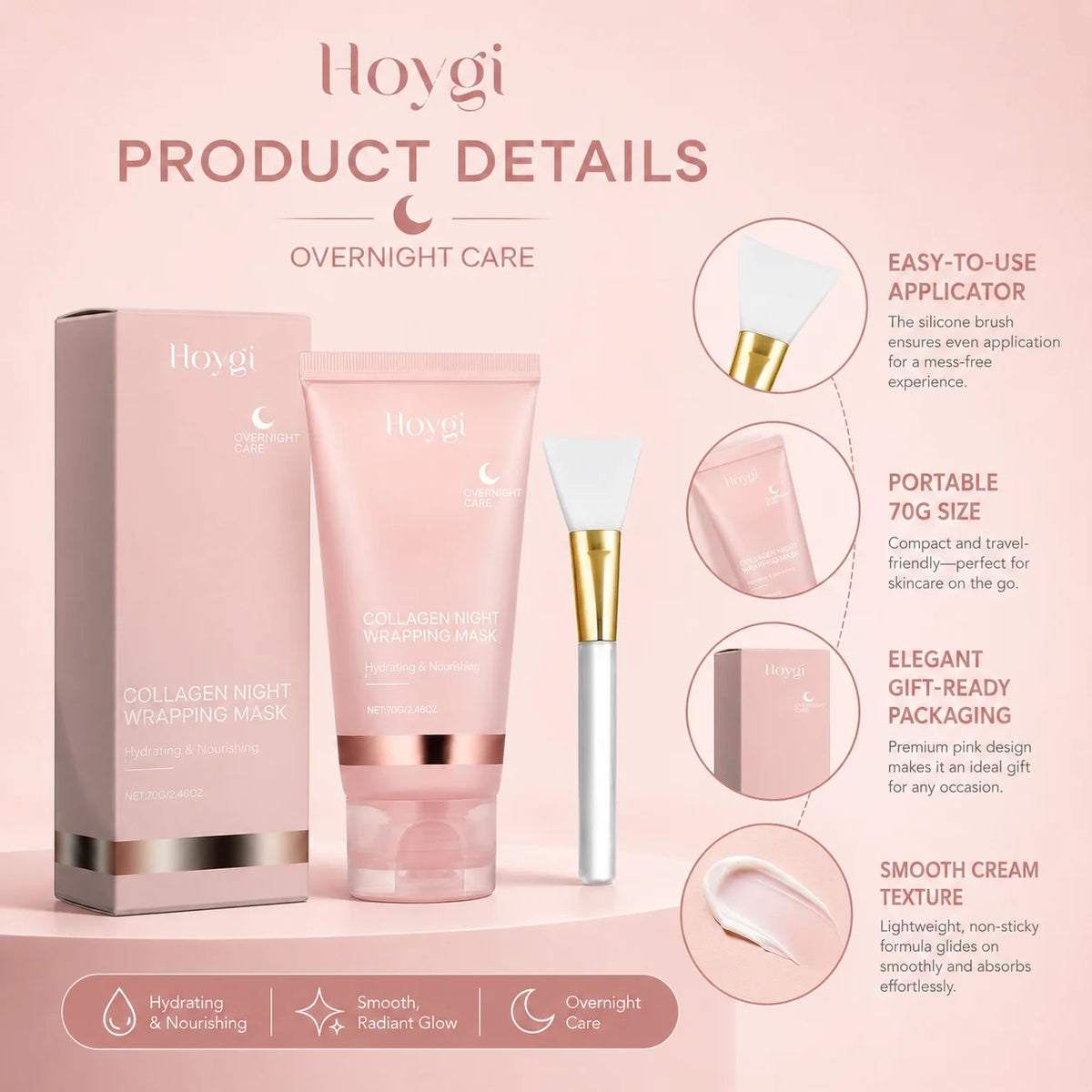 Collagen Night Wrapping Mask Overnight Sleeping Facial Mask Deep Moisturizing Firming Skin Repair Face Care Mask With Brush