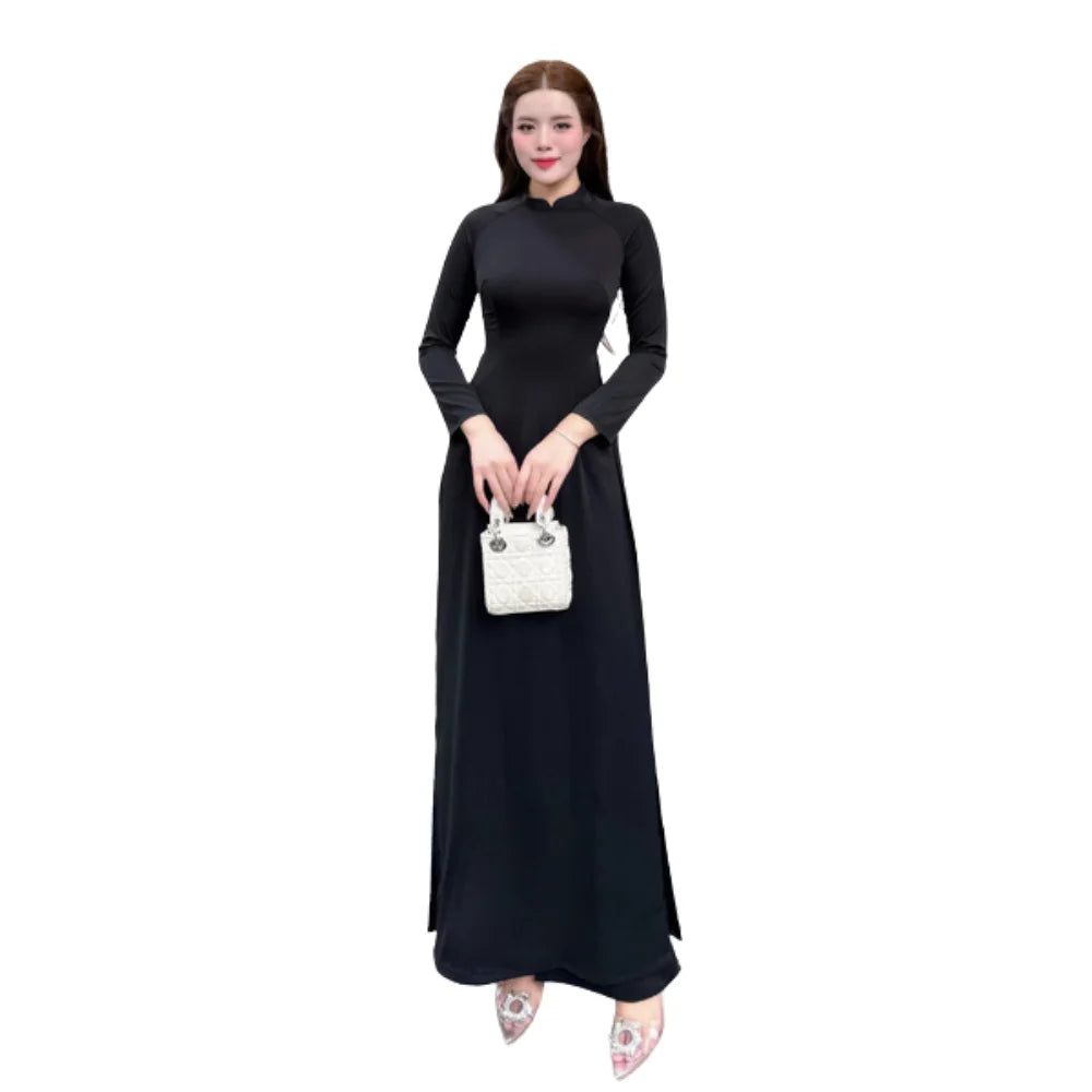 Customizable ODM Woven Traditional Vietnamese Ao Dai for Women Vintage Leopard Print Modal Asymmetrical Anti-Static Made Vietnam