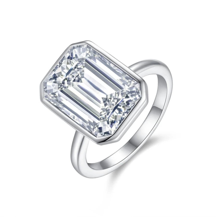 10CTW Moissanite Ring 925 Sterling Silver Emerald Cut Budget Friendly Statement Style Jewelry for Women