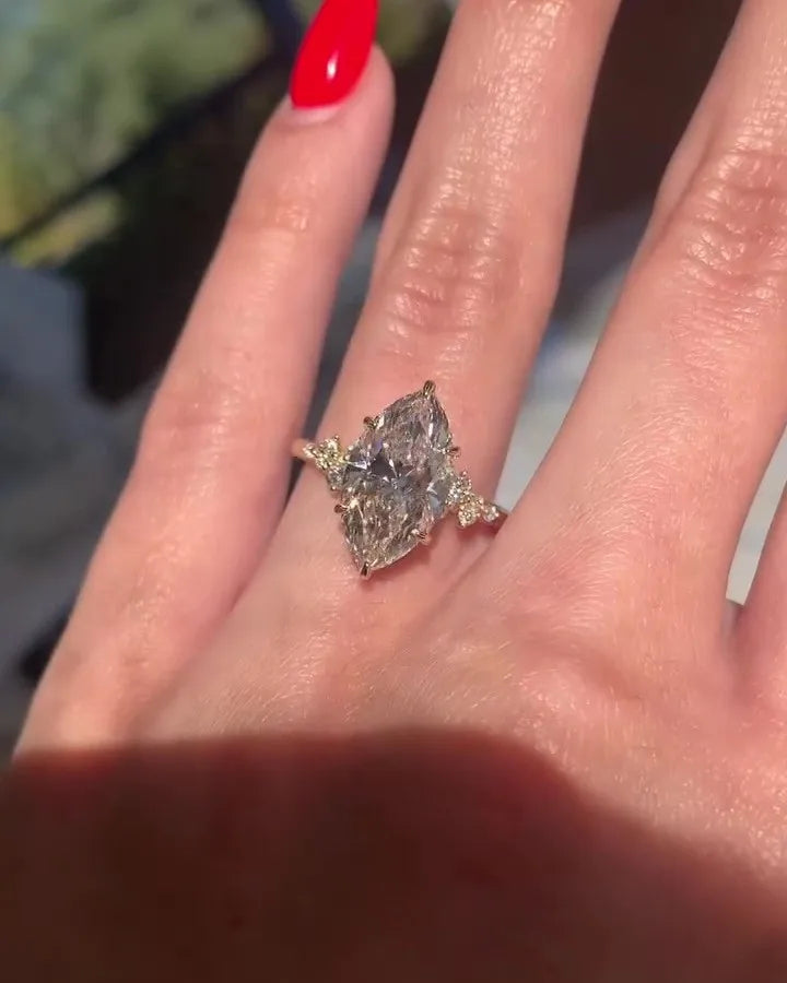 6X12mm Marquise Cut Moissanite Engagement Ring Vintage Cluster 925 Sterling Silver Custom Jewelry