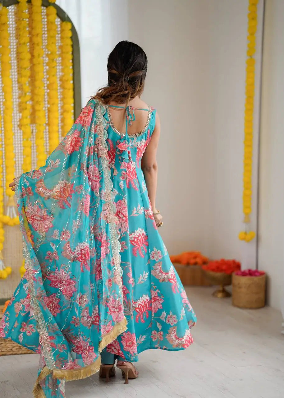 Women's Floral Dress Casual Kurti Top Gown Designer Indian Ladies Festival Party Wear Gown