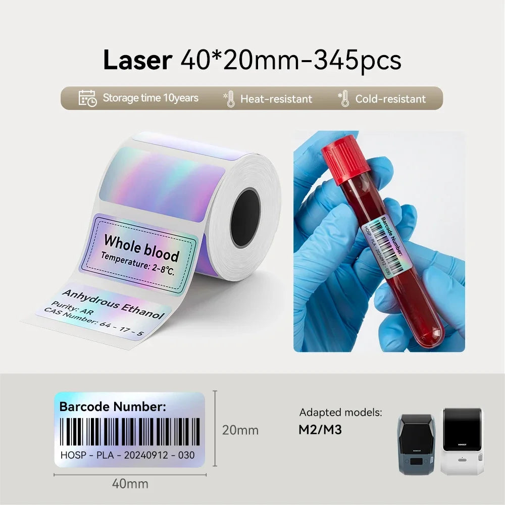 NIIMBOT M2 M3 Laser Silver Heat Thermal Transfer Label DIY Silver Label Sticker for Office/Home/Outdoor Nameplate Sticker