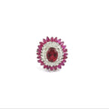 Ruby 925 Sterling Silver Flower Handmade Chunky Halo Anniversary Gemstone Ring For Women