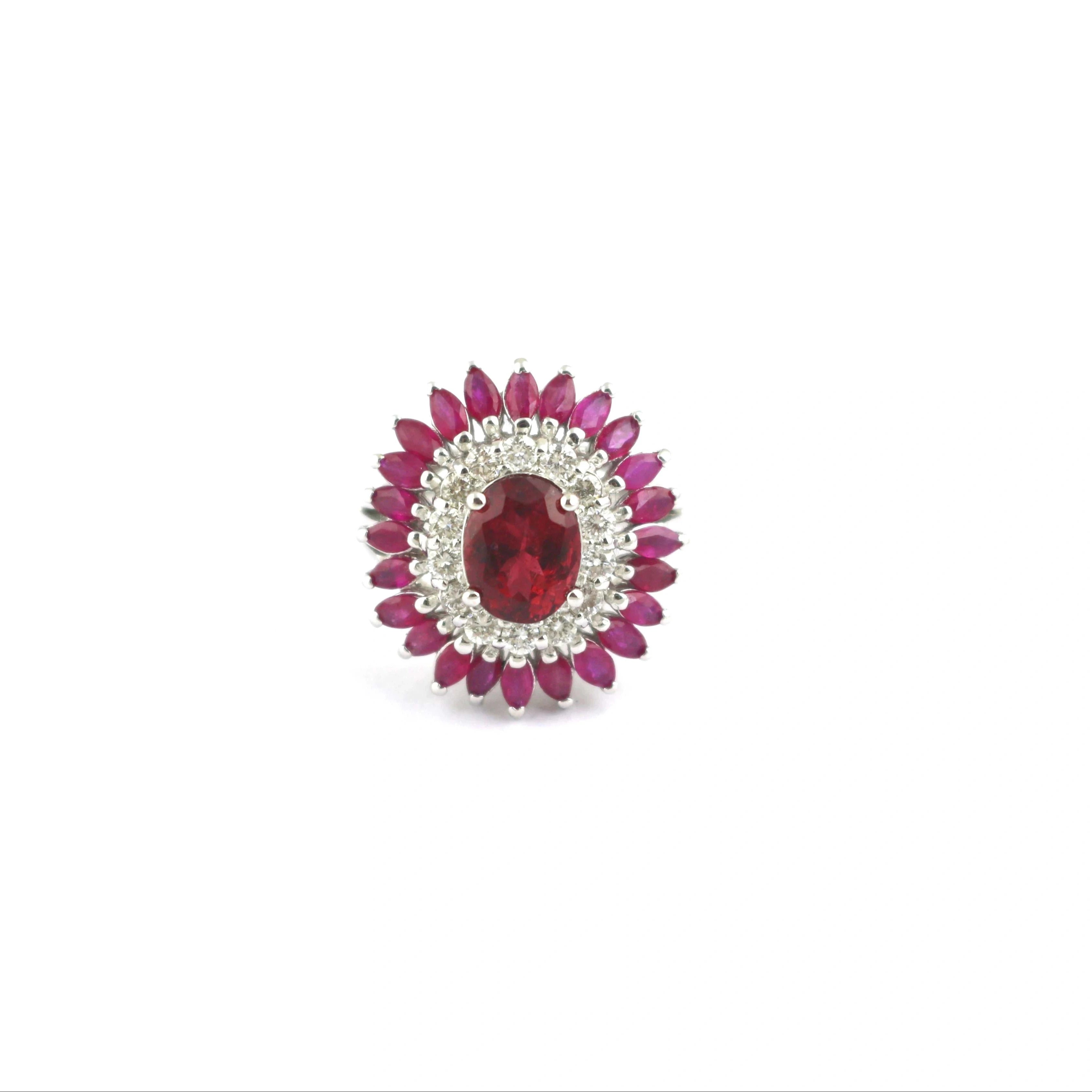 Ruby 925 Sterling Silver Flower Handmade Chunky Halo Anniversary Gemstone Ring For Women