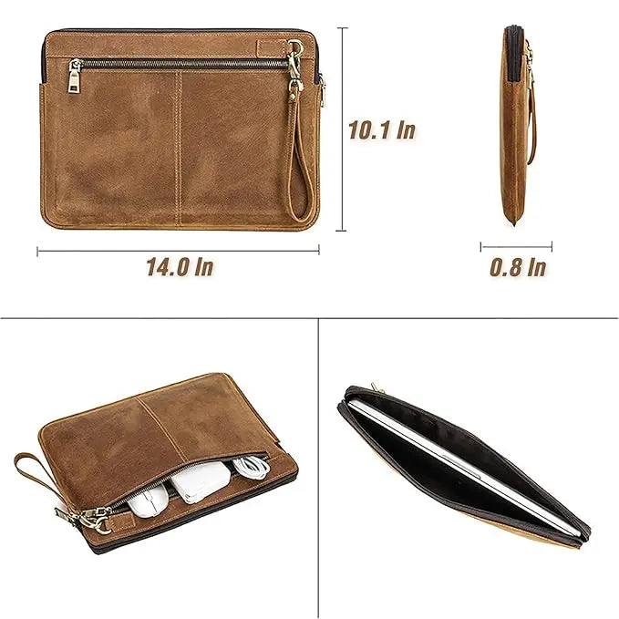 Elegant Handmade Genuine Leather Laptop Sleeve Office Work Business Travel Messenger Pouch Covers Protective Case Bag