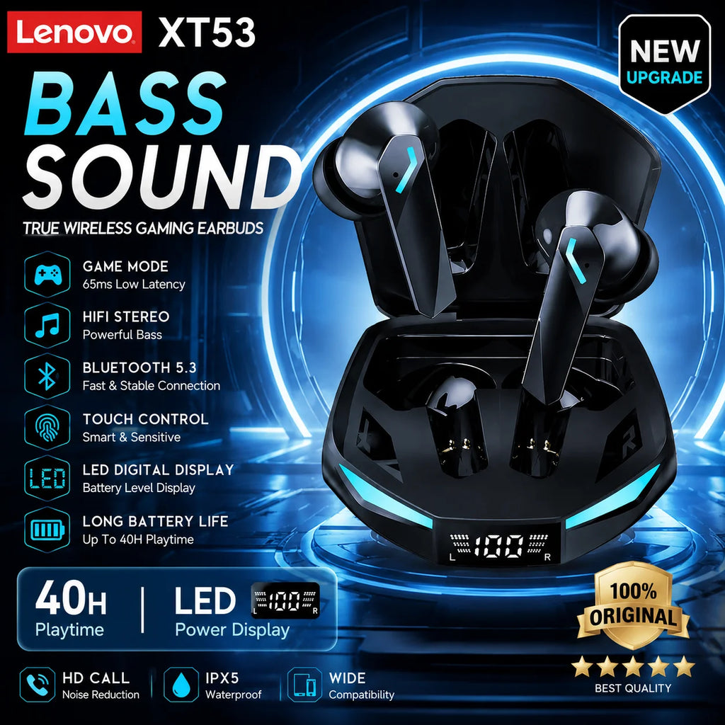 Lenovo XT53 Wireless Bluetooth 5.3 Earphones Gaming Low Latency Dual Mode Music Earbuds Sports In-Ear Headset With Mic New Gifts