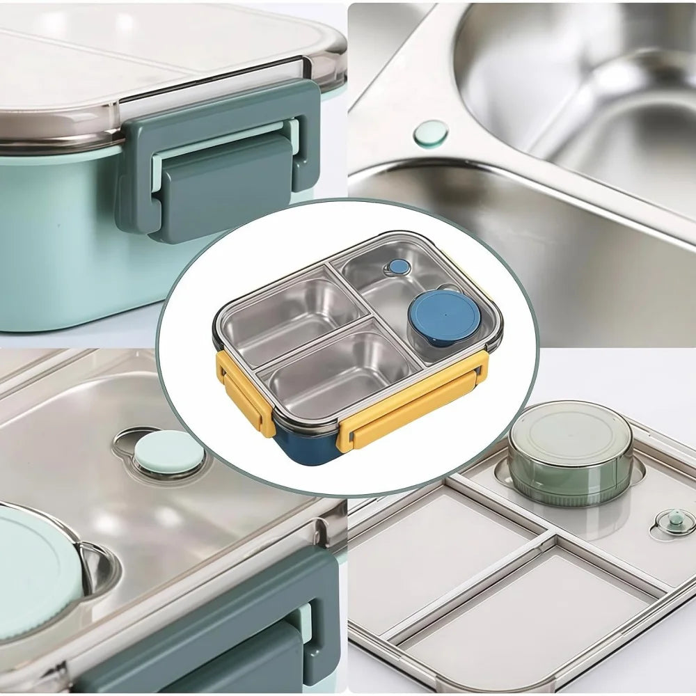 304 Stainless Steel Lunch Box with Tableware for Adults Kids Leakproof Lunch Container Portable Grids Bento Box Food Containers