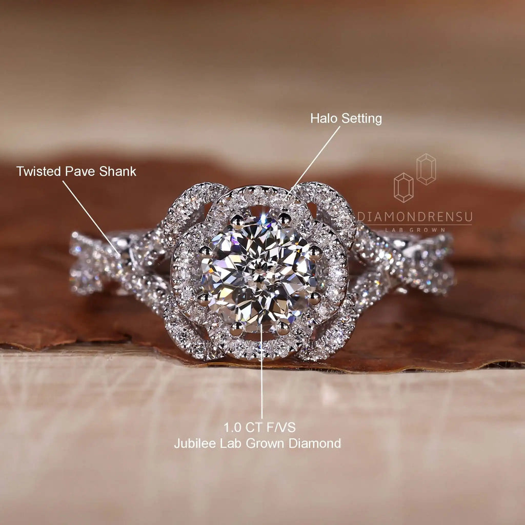 Best Selling Real Gold Rings for Women New Design 14kt White Gold Flower Style Jubilee Cut Lab Grown Diamond Engagement Ring