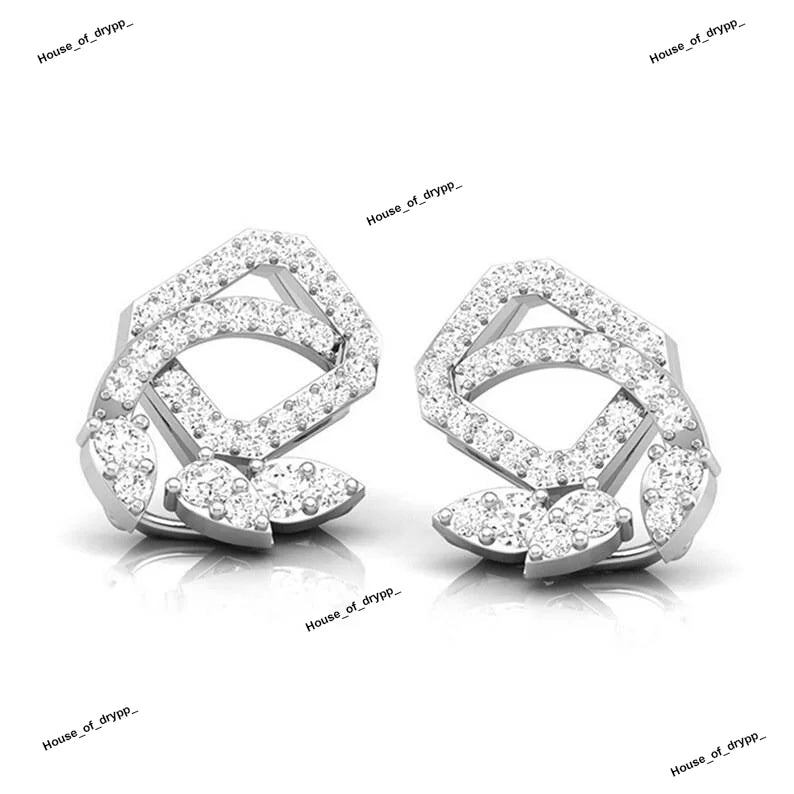 Stylish Sterling Silver Moissanite Diamond Stud Earrings Elegant Geometric Design Luxury Wedding Rhodium Plated Women
