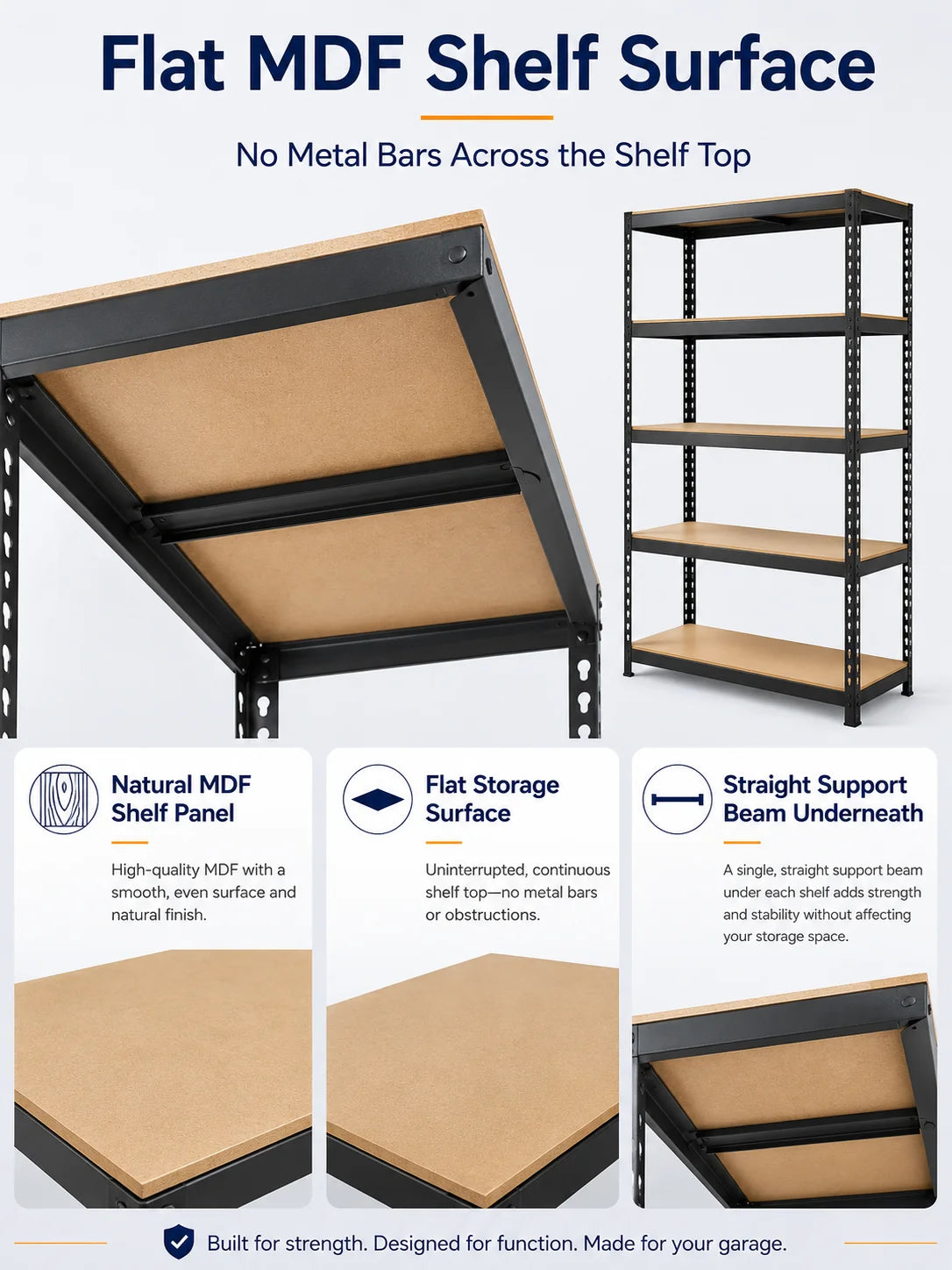Heavy Duty Metal Storage Rack 5 Tier Adjustable Utility Shelving Unit with MDF Board Garage Organizer Tool Shelf for Basement Warehouse Kitchen Pantry Closet Multi-Purpose Storage Display Rack