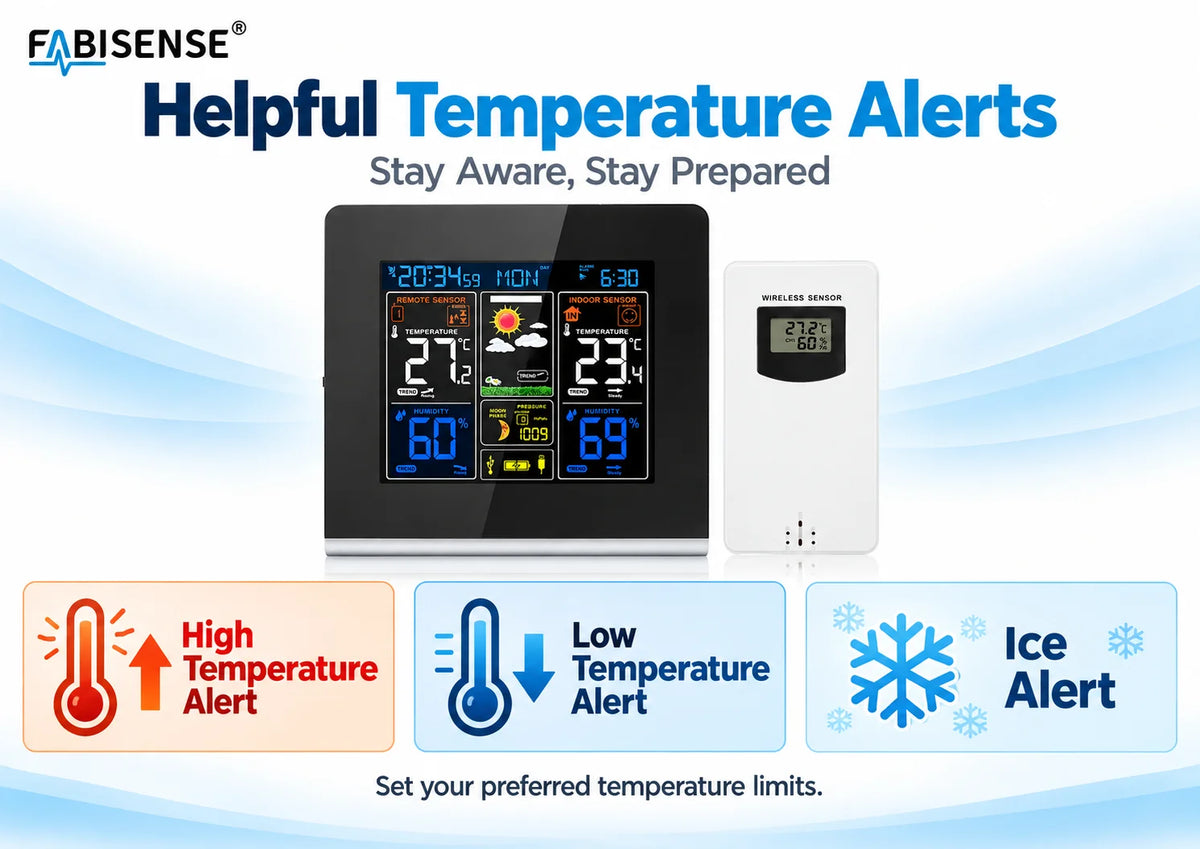 FABISENSE Wireless Weather Station with Indoor Outdoor Sensor Thermometer Hygrometer, Forecast Barometer Moon Phase, USB Powered