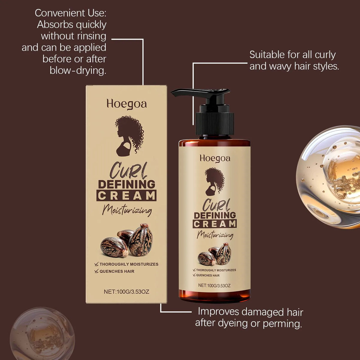100g Curly Hair Styling Cream Moisturizing Nourishing Scalp Oil Control Long-lasting Hold Enhance Gloss Creates Natural Curl Hair Styling Cream