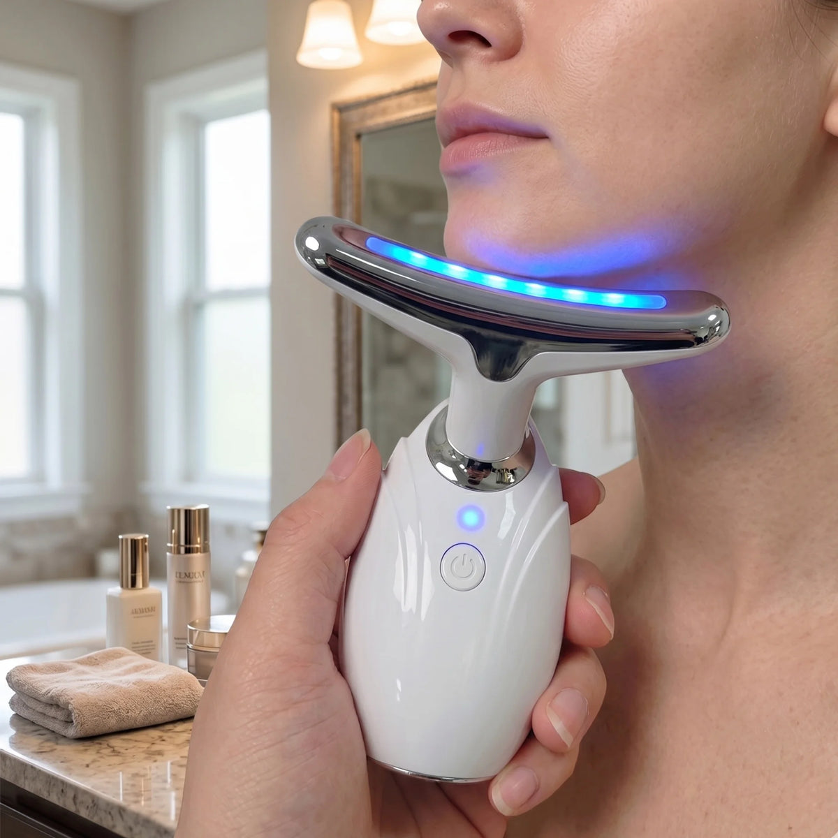 Electric Face Neck Beauty Massager LED Photon Light Vibration Skin Tightening Tool Facial Jawline Contour Beauty Device Rechargeable
