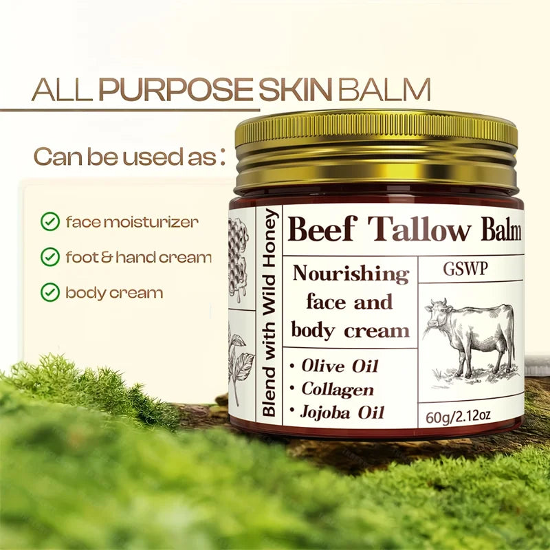 GSWP Beef Tallow Moisturising Cream, Containing Honey and Collagen, Provides Deep Hydration. Gentle and Non-Irritating. 60g/120g