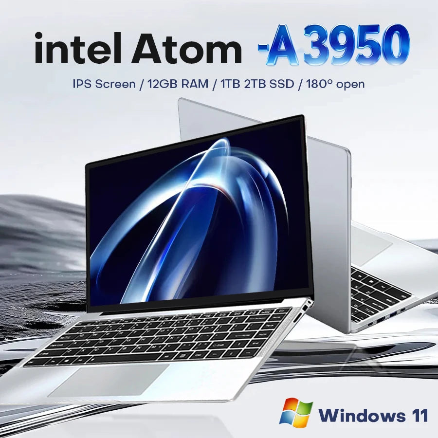 2026 Portable Laptop Computer Intel Atom A3950 Notebook PC 12GB RAM 512GB 1TB M.2 SSD Windows 11 Pro 14.1" Office Study Computer