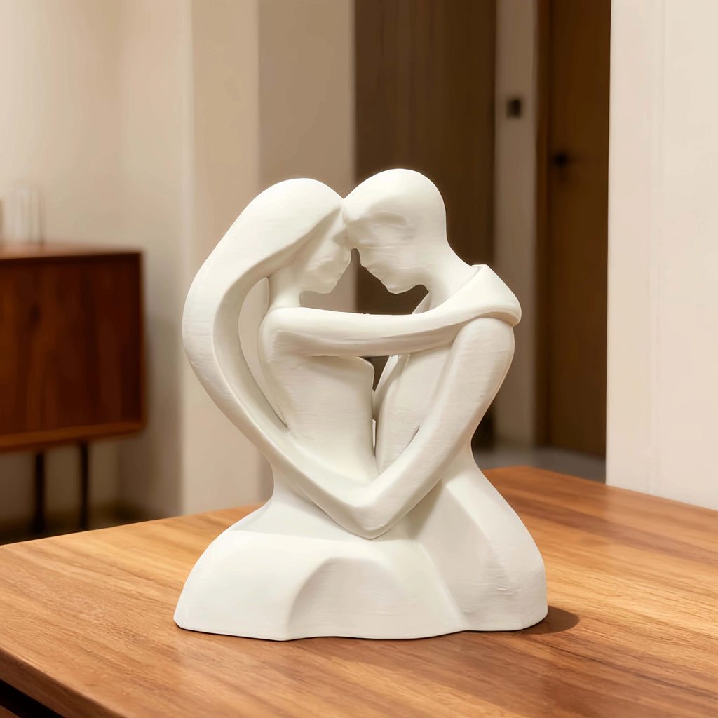 omantic Embracing Couple Sculpture, White Abstract Love Figurine, Modern Home Office Decor,  Modern Romantic Love Sculpture