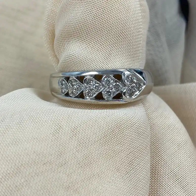 Pave Set Heart Shape Original Moissanite Engagement Ring Romantic Cut Sterling Silver Wedding Unique Fine Rings Party