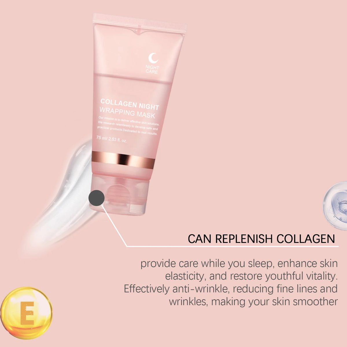 Collagen Night Wrapping Mask Deep Hydrating Firming Brightening Overnight Facial Skin Care Night Wrapping Mask with Brush 75g