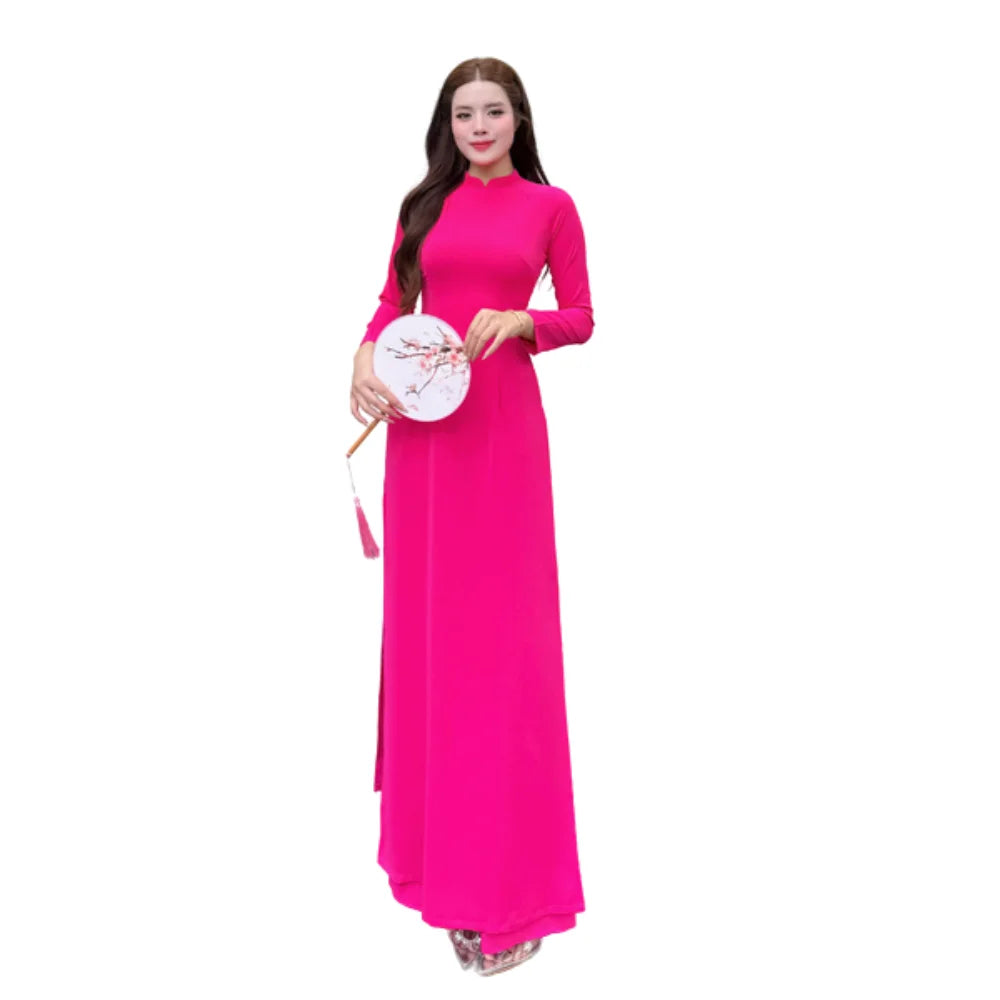 Customizable ODM Woven Traditional Vietnamese Ao Dai for Women Vintage Leopard Print Modal Asymmetrical Anti-Static Made Vietnam