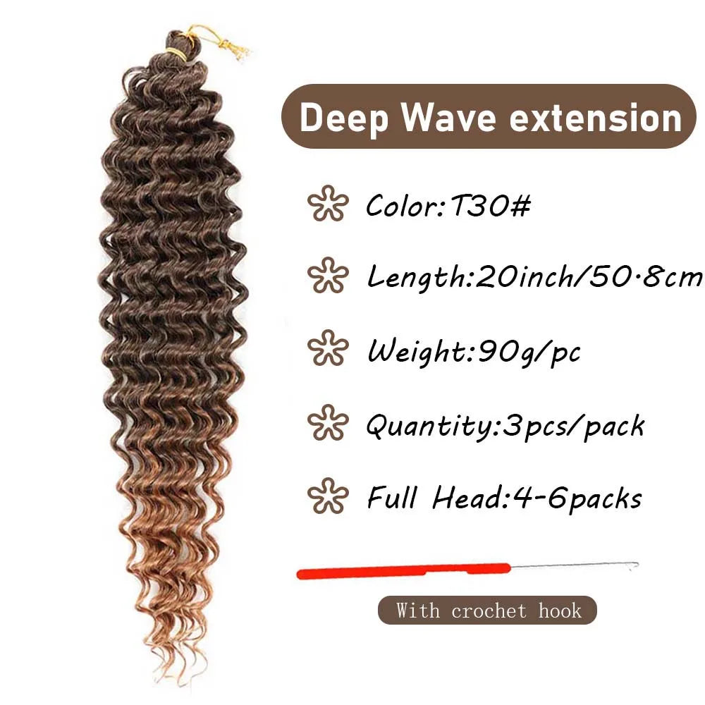 3 Packs Ocean Wave Crochet Hair | 20 Inch Curly Braiding Hair, Deep Wave, Knotless Braids,synthetic for Women With crochet hook