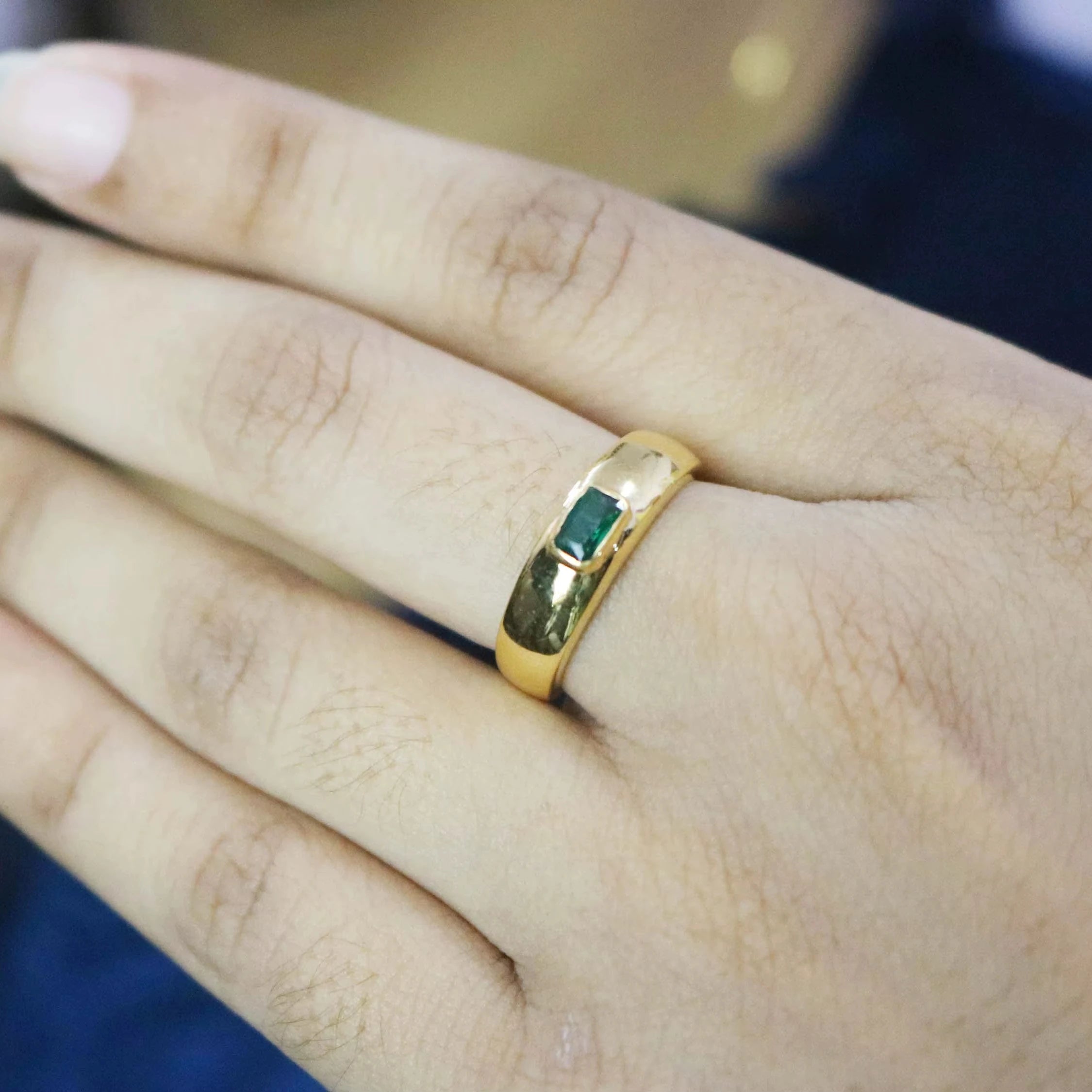 Emerald Quartz Octagon Bezel Set Ring 925 Sterling Silver May Birthstone Jewelry For Women