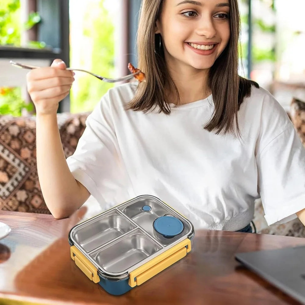 304 Stainless Steel Lunch Box with Tableware for Adults Kids Leakproof Lunch Container Portable Grids Bento Box Food Containers