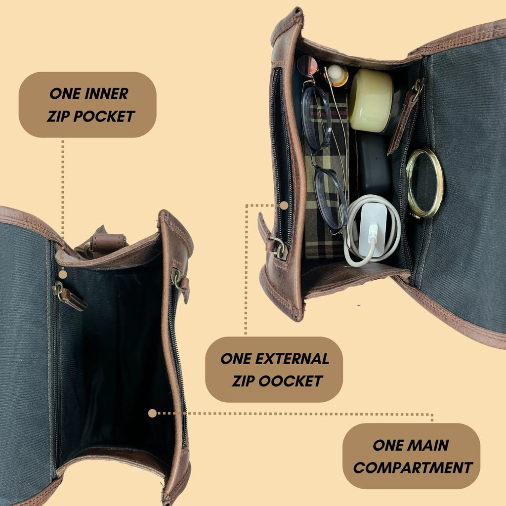Women's Buffalo Hide Durable Lightweight Zipper Closure Small Round Brown Shoulder Crossbody Bag Sling Purse Handmade