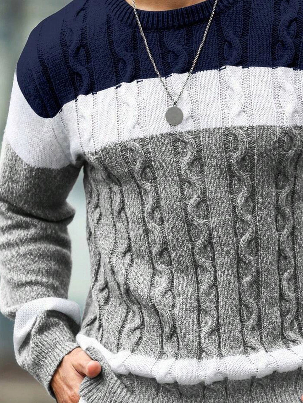 New Autumn And Winter Men's Contrasting Color Round Neck Pullover Loose Sweater Trendy Casual Warm Knit Comfortable Base Sweater