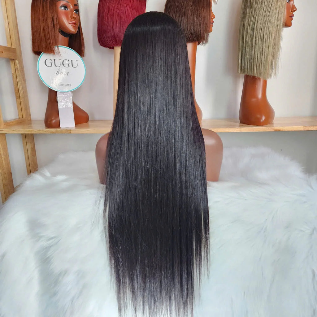 32inch 100% Virgin Vietnamese Natural Color Bone Straight Human Hair Wigs Double Drawn Long Length Small Transparent Lace Front