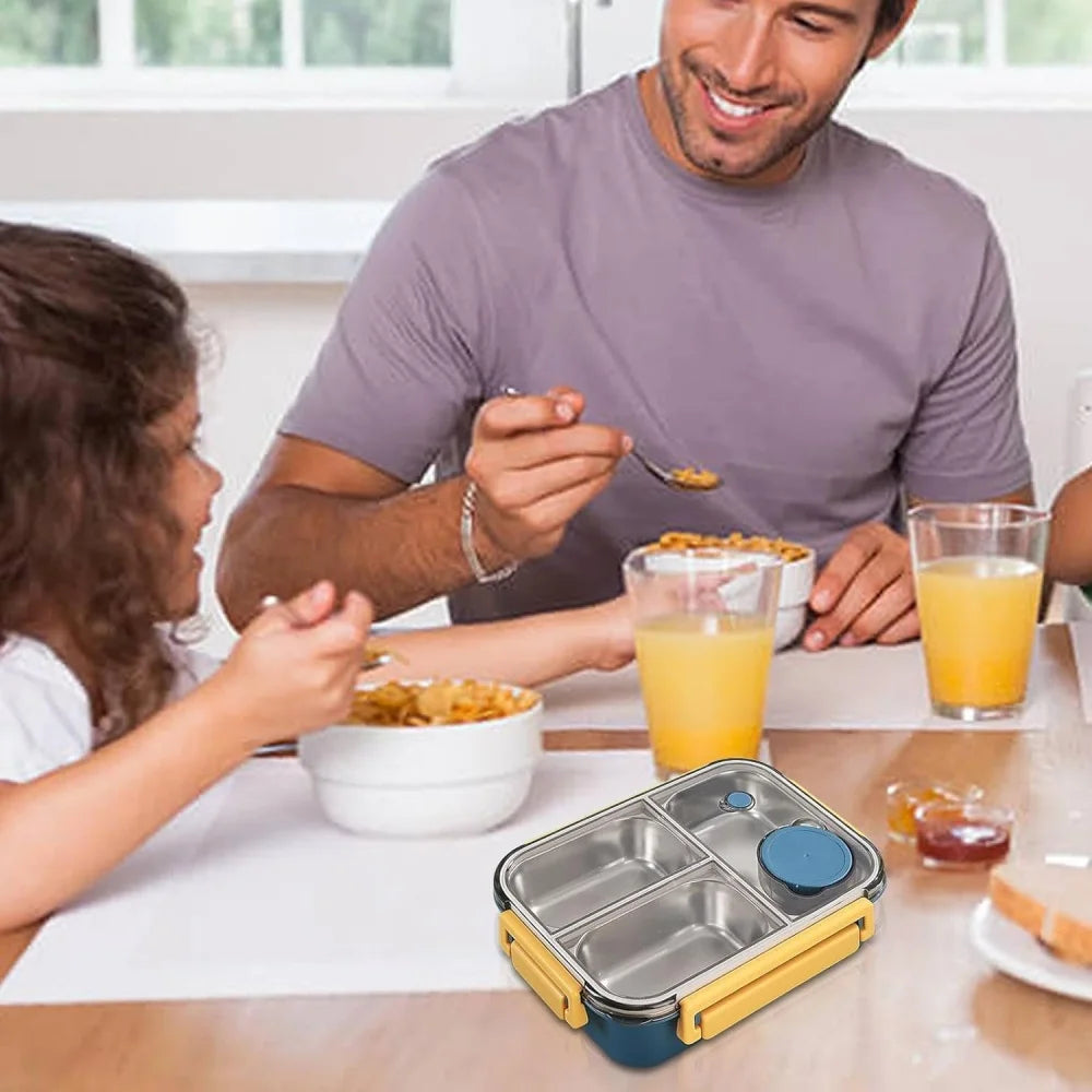 304 Stainless Steel Lunch Box with Tableware for Adults Kids Leakproof Lunch Container Portable Grids Bento Box Food Containers