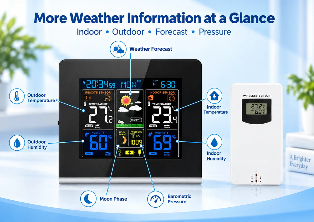 FABISENSE Wireless Weather Station with Indoor Outdoor Sensor Thermometer Hygrometer, Forecast Barometer Moon Phase, USB Powered