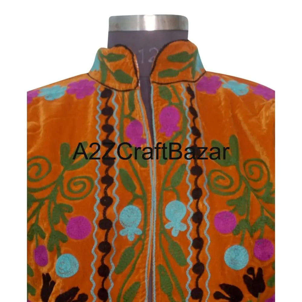 Handmade Breathable Printed Embroidered Floral Women Suzani Jacket Indian Velvet Woven Kimono Robe Long Boho Style Autumn Winter