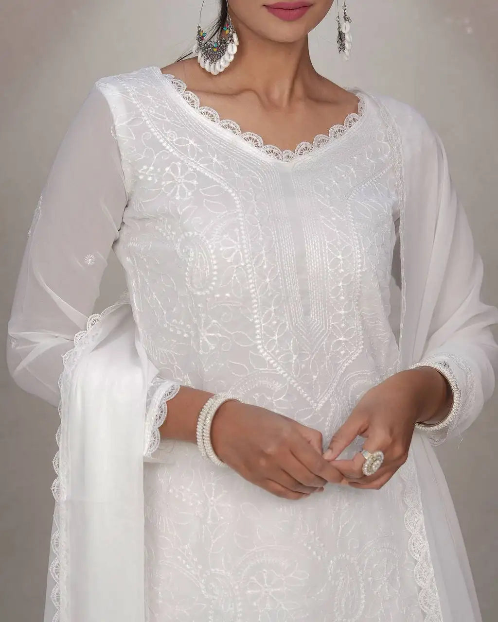 ND Designer Indian & Pakistani Party Wear Suit with Pant & Dupatta Red Size M Embossed Elegant for Special Occasions Women