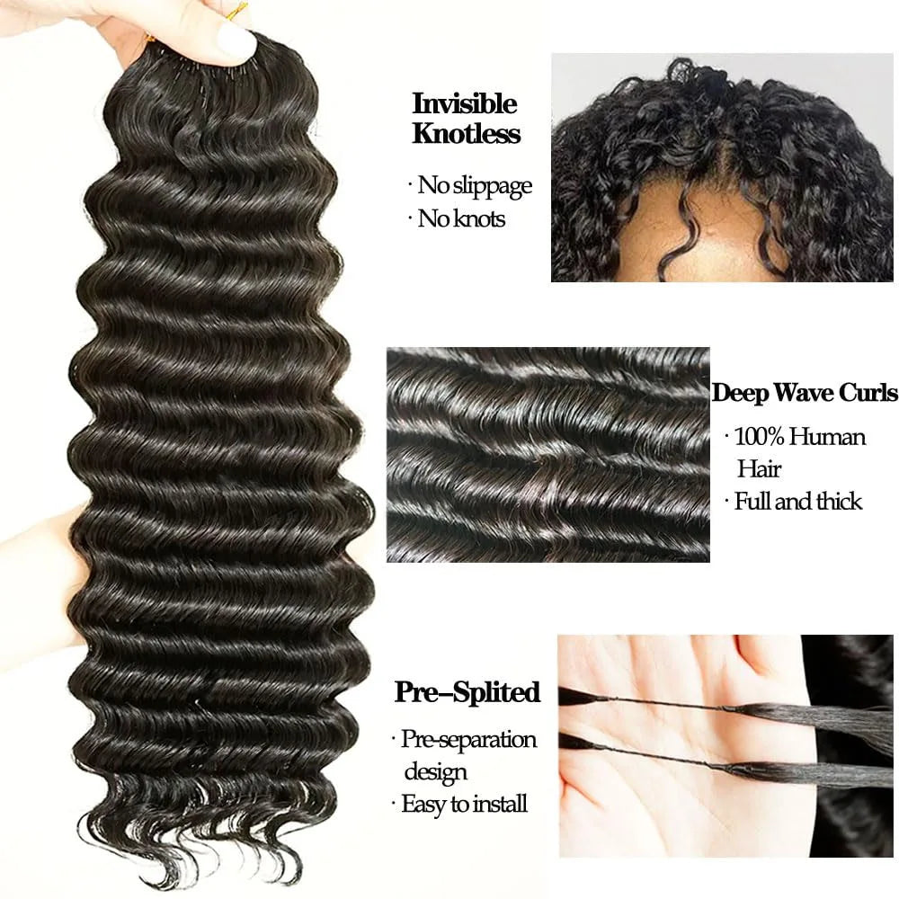 Deep Wave Feather Crochet Braids Boho Human Hair For Braiding Pre-Separated Miracle Knots Crochet 100% Human Hair Extensions