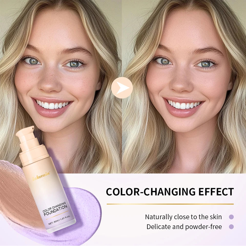 Color Changing Foundation Long-Lasting Makeup Effect Magic Foundation High Coverage Self-Coloring Cc Cream Cosmetics