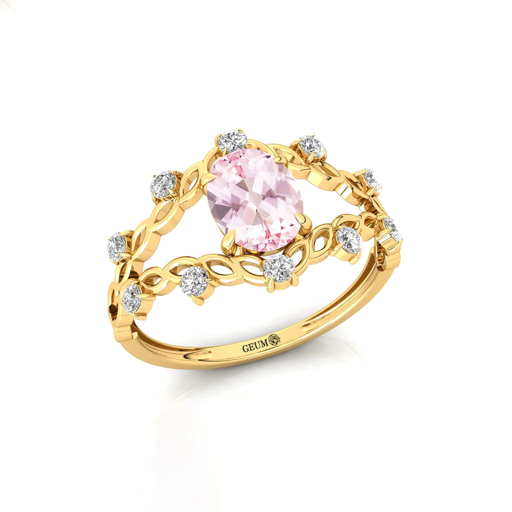 Classic Design Oval Cut 1.1 Ct Natural Morganite Gemstone Rings in 18k Solid Gold With Natural Diamonds Fine Bridal Rings OEM