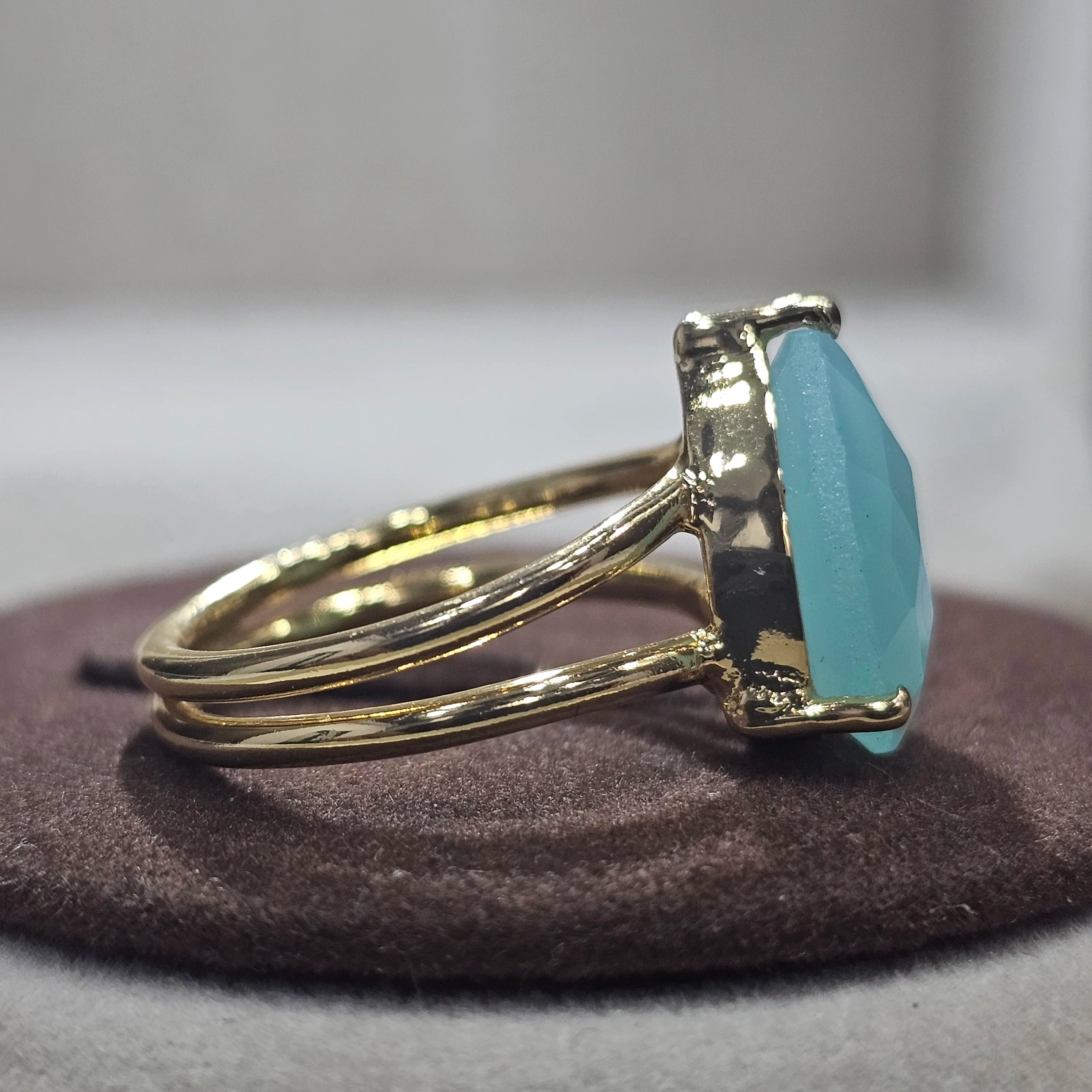 925 Sterling Silver Teardrop Cut Natural Aqua Chalcedony Eternity Vermeil Ring Gold Plated Unique Vintage Designer Fine Rings