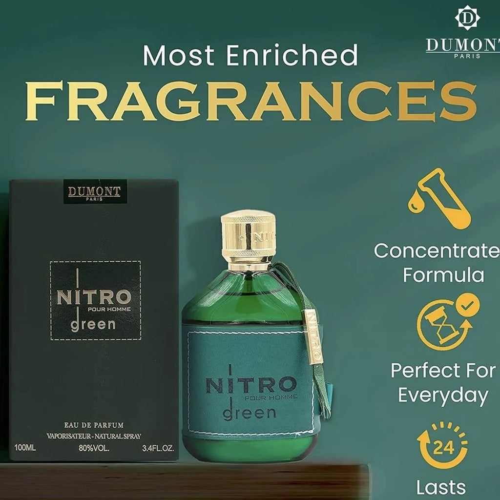 Nitro Green Eau de Parfum for Men - Fruity, Woody & Floral Fragrance, Luxury Long Lasting Cologne & Body Spray, Ideal gift, 100ML