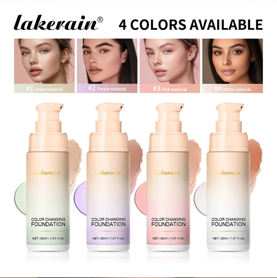 Color Changing Foundation Long-Lasting Makeup Effect Magic Foundation High Coverage Self-Coloring Cc Cream Cosmetics
