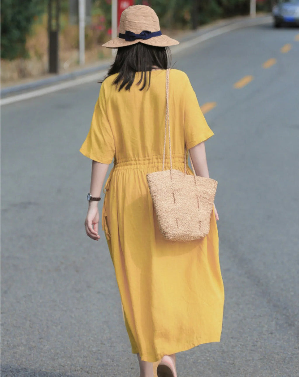 Wholesale New Arrivals Women's Casual Cotton Short Sleeve Maxi Linen Dress Pocket Customizable Solid Plain Dyed Natural