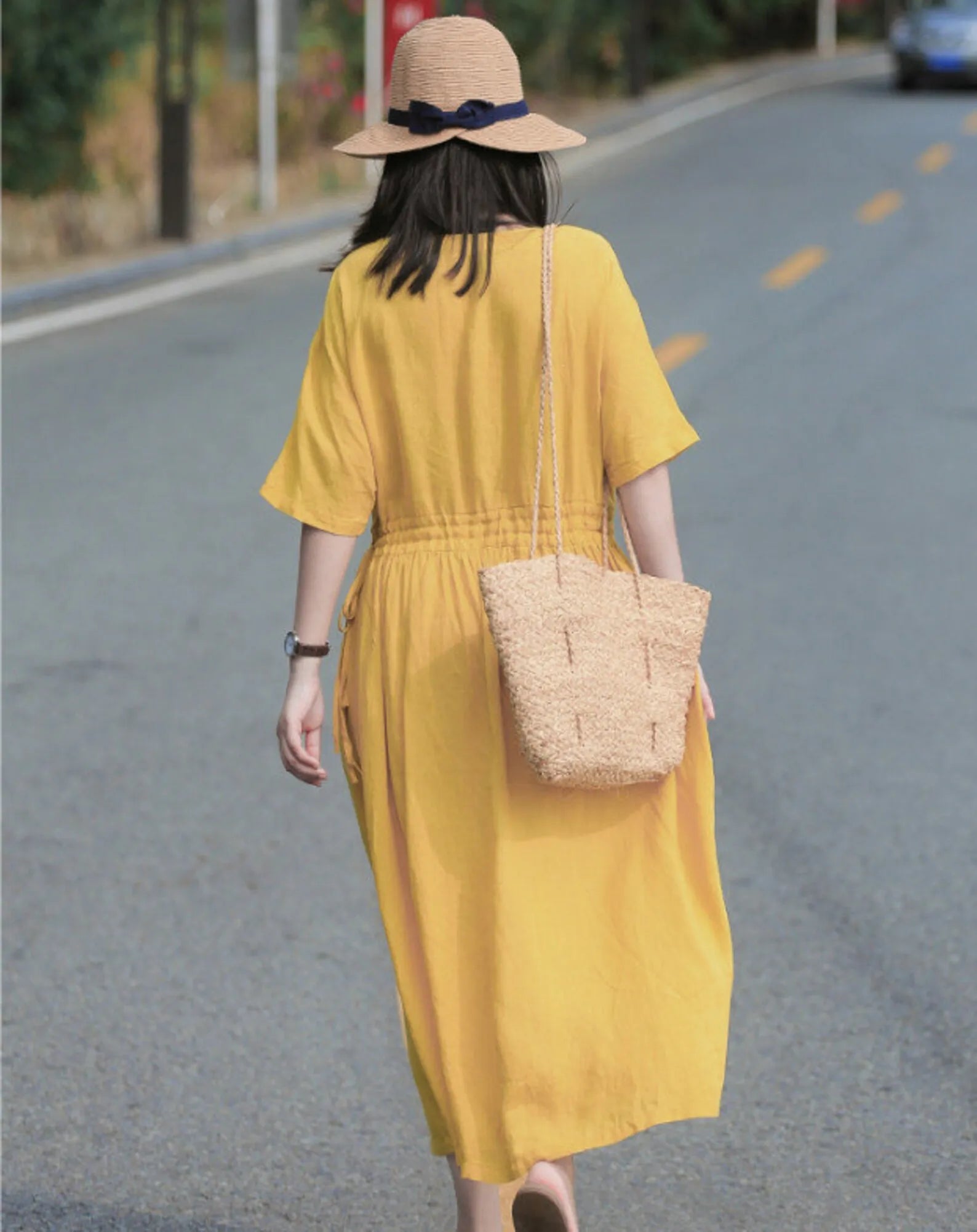 Wholesale New Arrivals Women's Casual Cotton Short Sleeve Maxi Linen Dress Pocket Customizable Solid Plain Dyed Natural