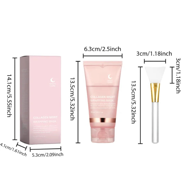 Collagen Night Wrapping Mask Deep Hydrating Firming Brightening Overnight Facial Skin Care Night Wrapping Mask with Brush 75g