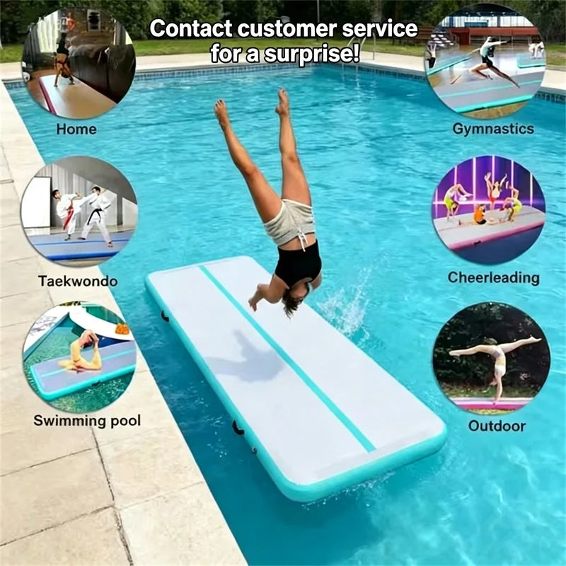 Gymnastics inflatable mat (with air pump) is suitable for home gymnastics training, water sports, and inflatable yoga.