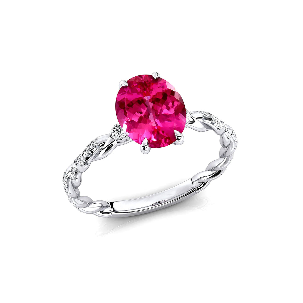 Lab Grown Pink Sapphire Gemstone & Real Diamonds Halo Cluster Bridal Wedding Rings 18k Solid Gold Rhodium Plated Premium