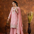 Designer Women's Party Wear Set Top Sharara Plazzo Dupatta