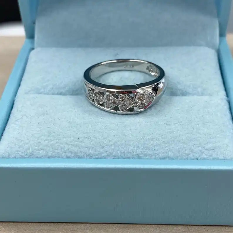 Pave Set Heart Shape Original Moissanite Engagement Ring Romantic Cut Sterling Silver Wedding Unique Fine Rings Party