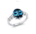 Elegant Design Oval Cut Natural London Blue Topaz Gemstone Cluster Rings in 18k Solid Gold With Real Diamonds Fine Bridal Rings