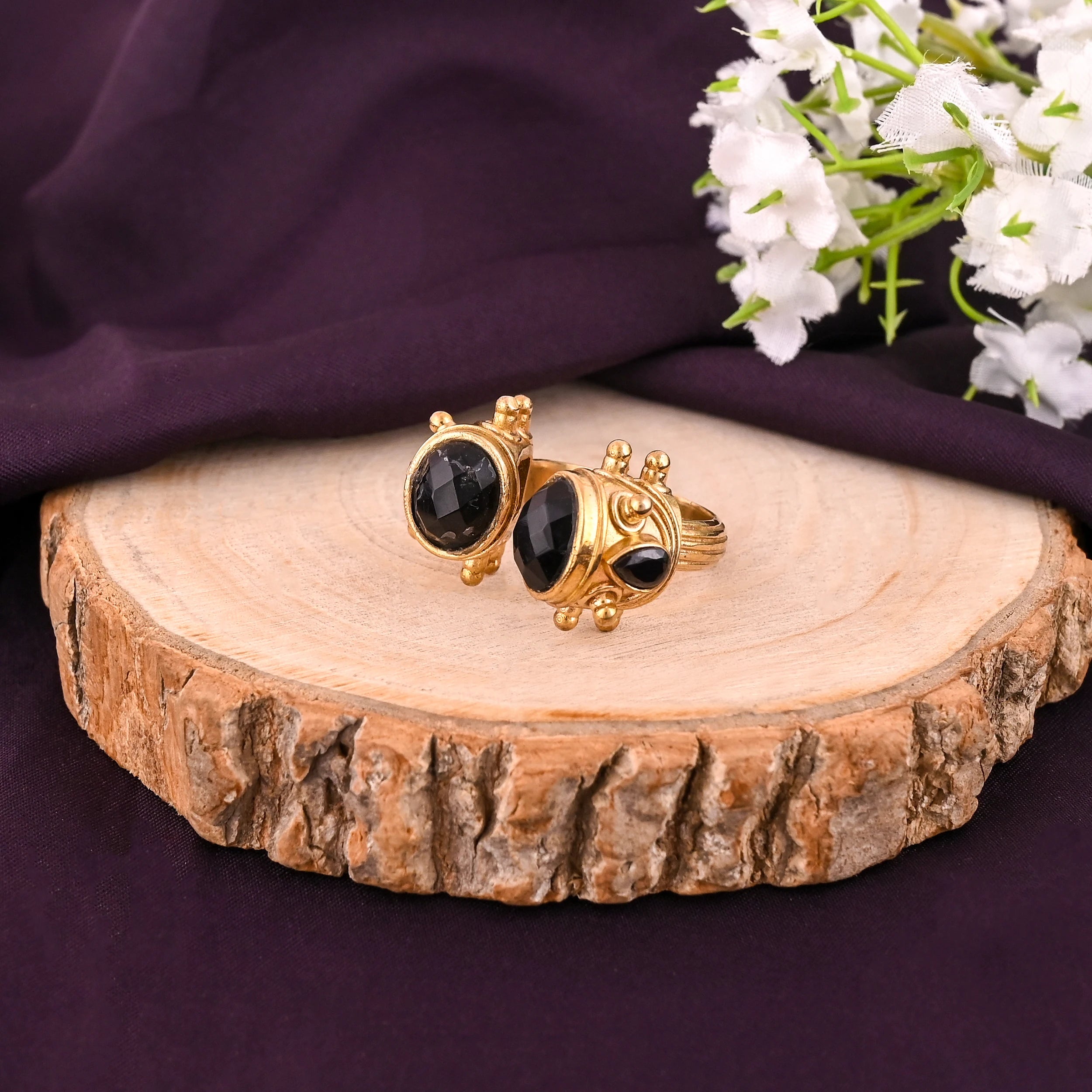LUXVORY Gold Plated Brass Trendy Fashion Ring with Black Onyx for Women-Any Occasion