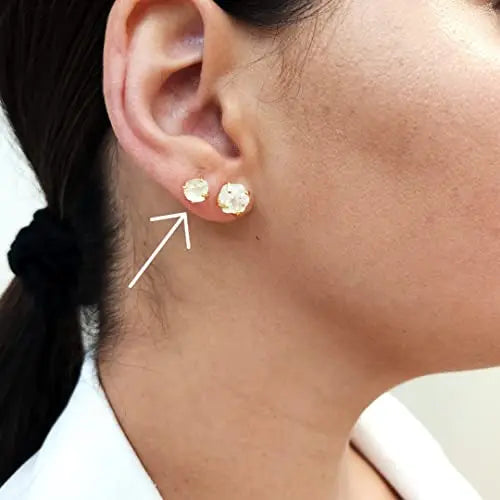 5-7mm Raw Crystal Quartz Stone Rose Gold Plated Prong Set Stud Earring Handmade Dainty Minimalist Clear Gemstone for Women